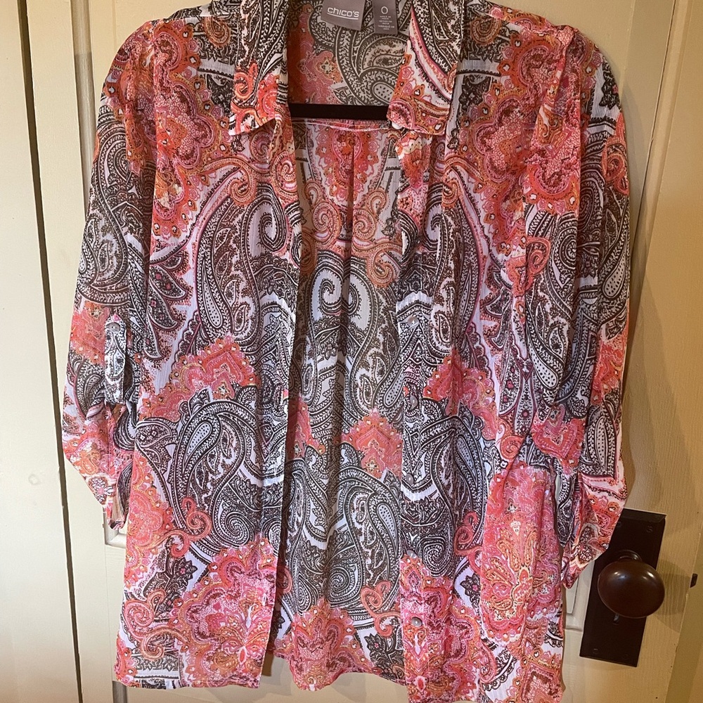 Chico's Women's Top - Brown/orange 100%poly